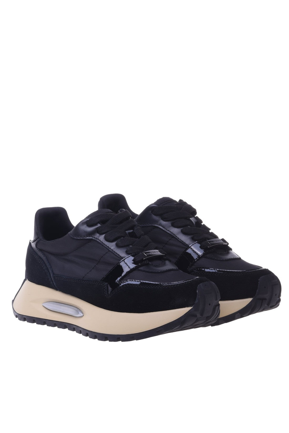 Trainer in black nylon and suede leather