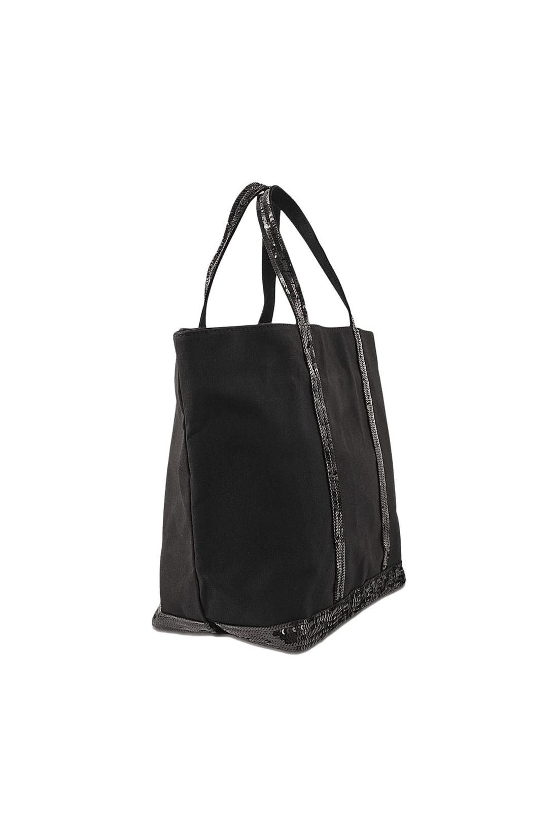 Einkaufstasche L + Zipper aus schwarzem Canvas und Pailletten