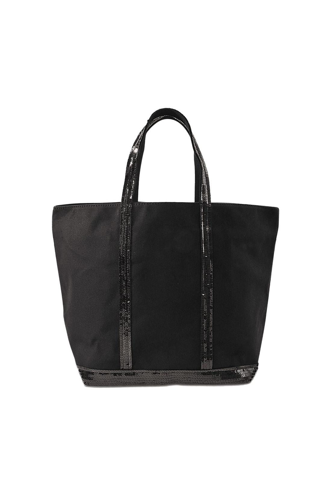 Einkaufstasche L + Zipper aus schwarzem Canvas und Pailletten