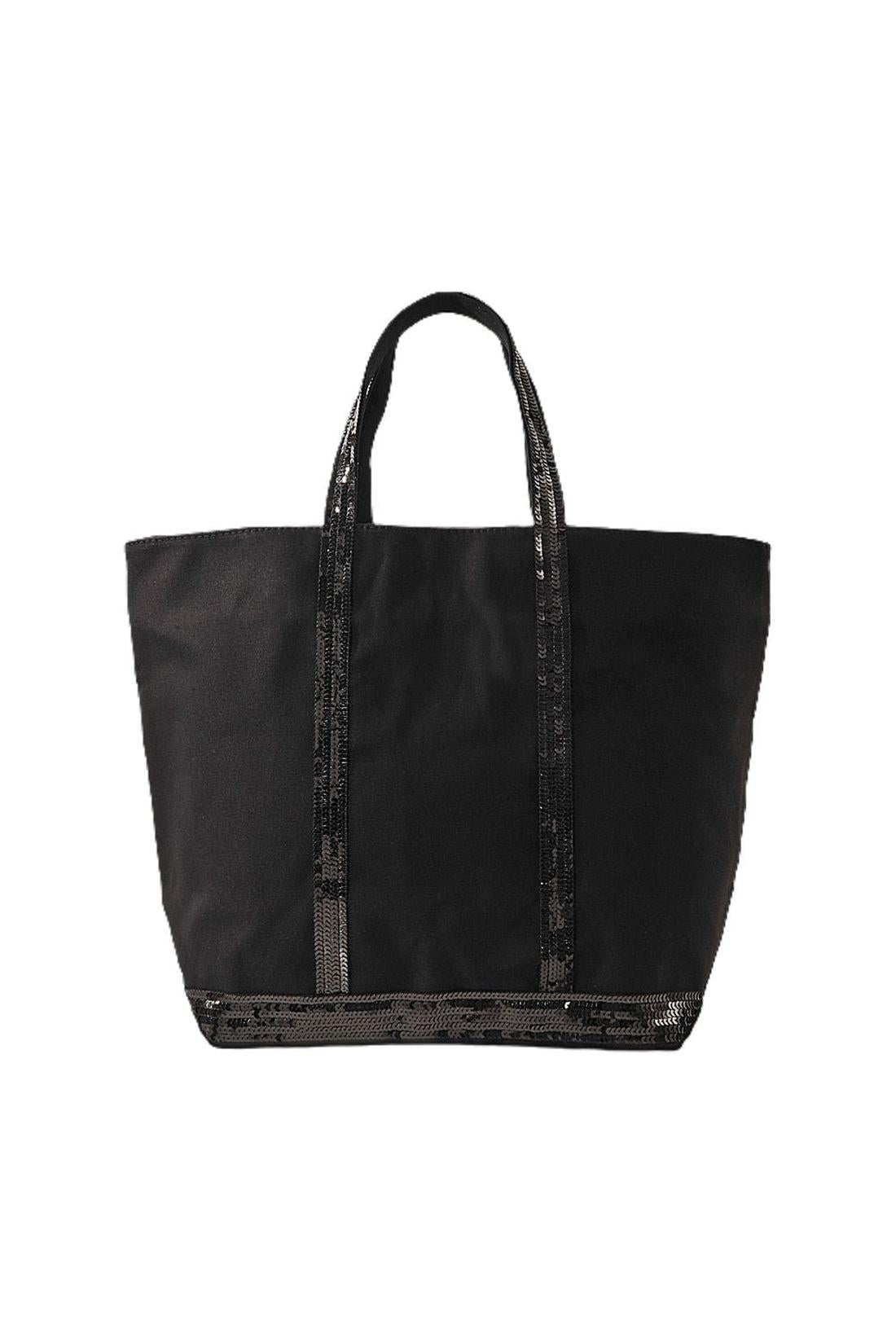 Einkaufstasche L + Zipper aus schwarzem Canvas und Pailletten