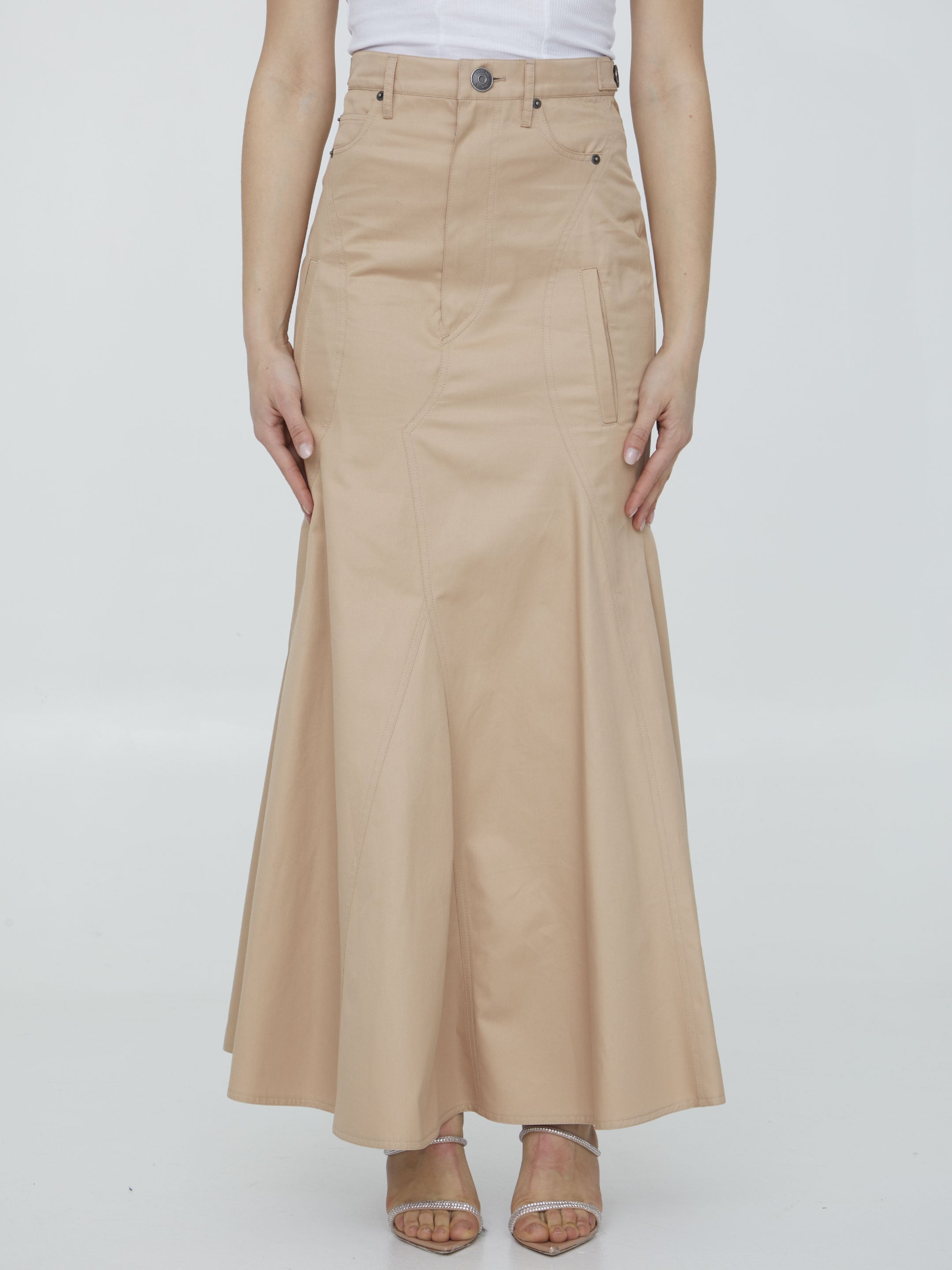 Cotton gabardine long skirt