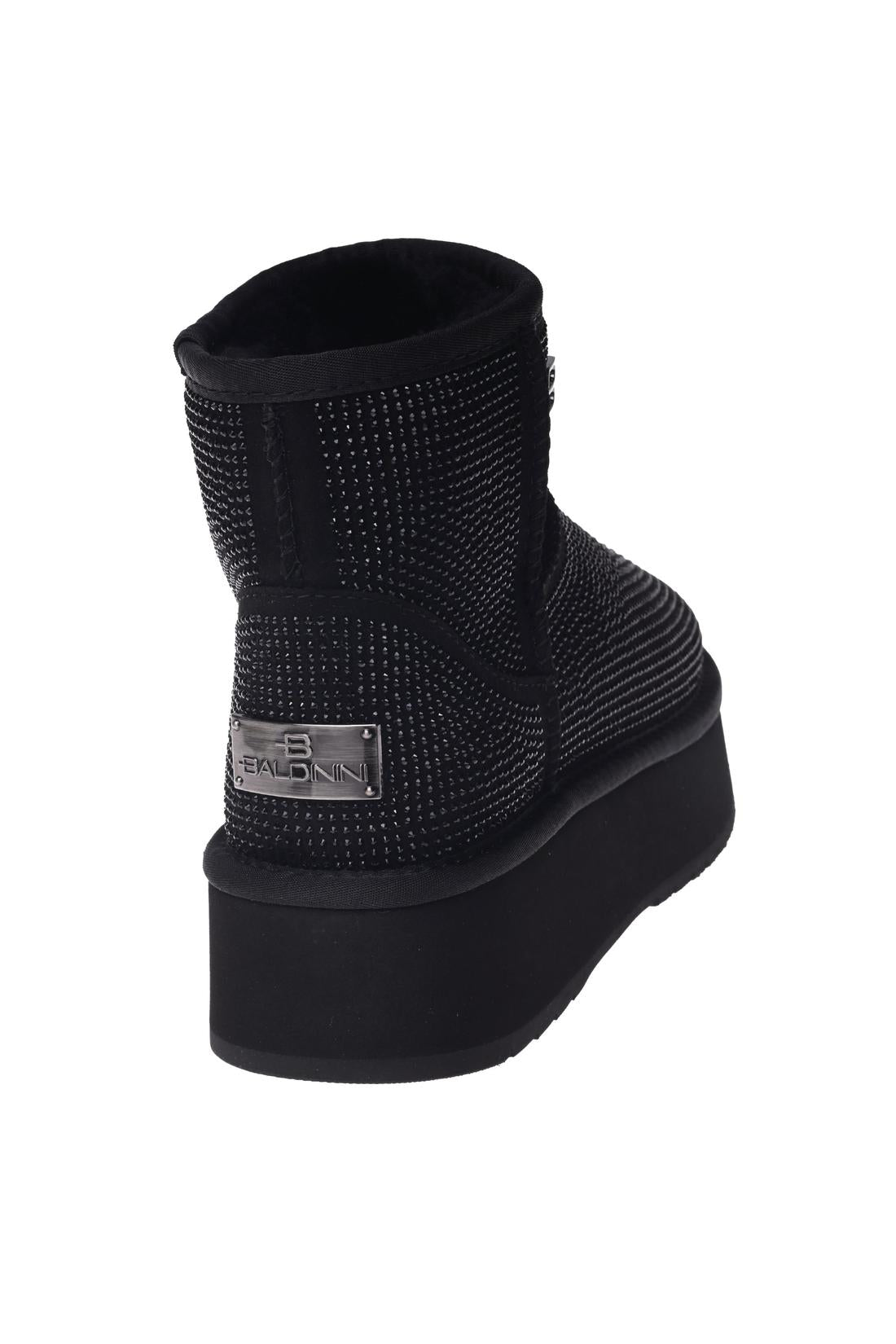 Black suede ankle boot with rhinestones-Baldinini-Sale
