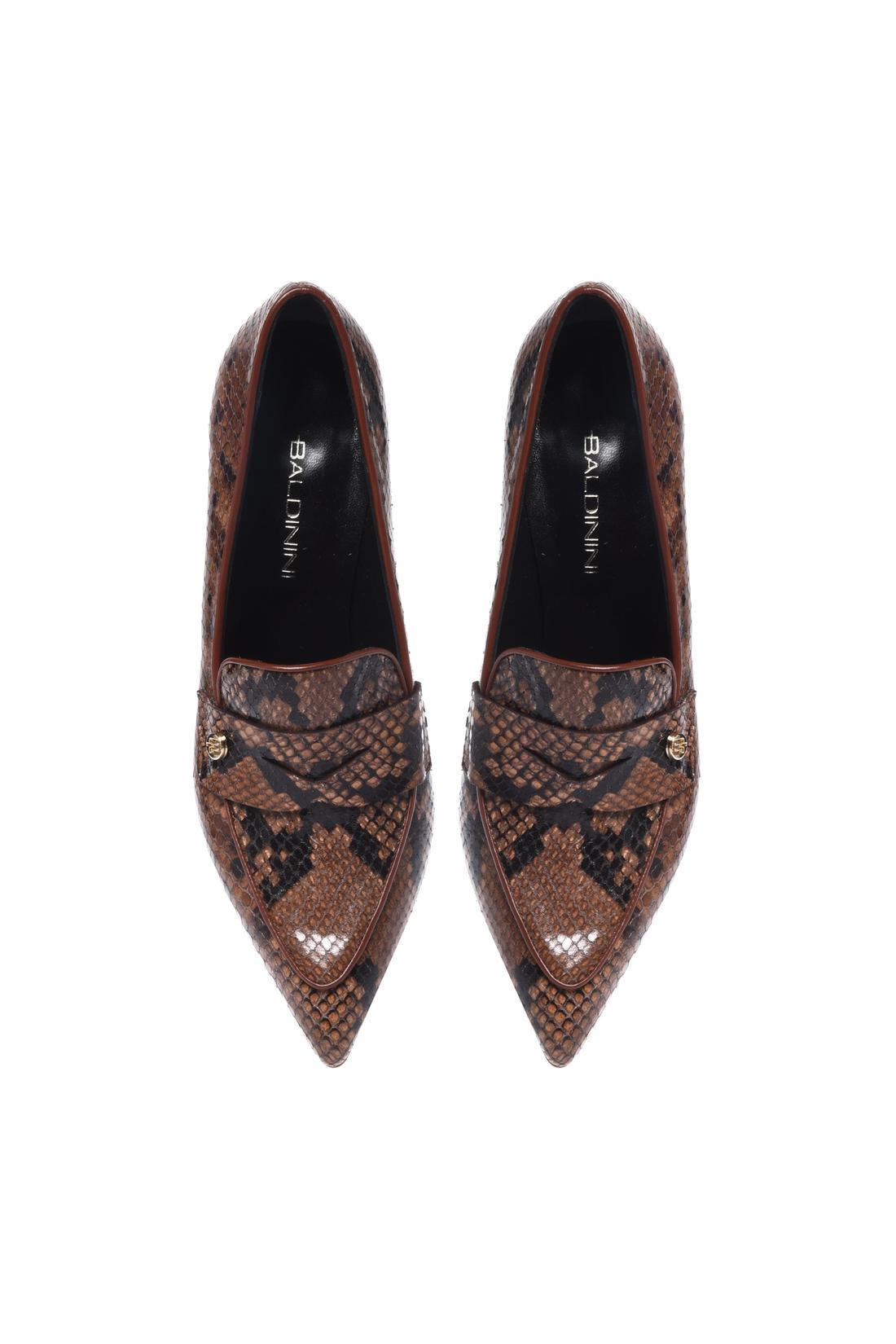 Brown snake print heeled loafers-Baldinini-Sale