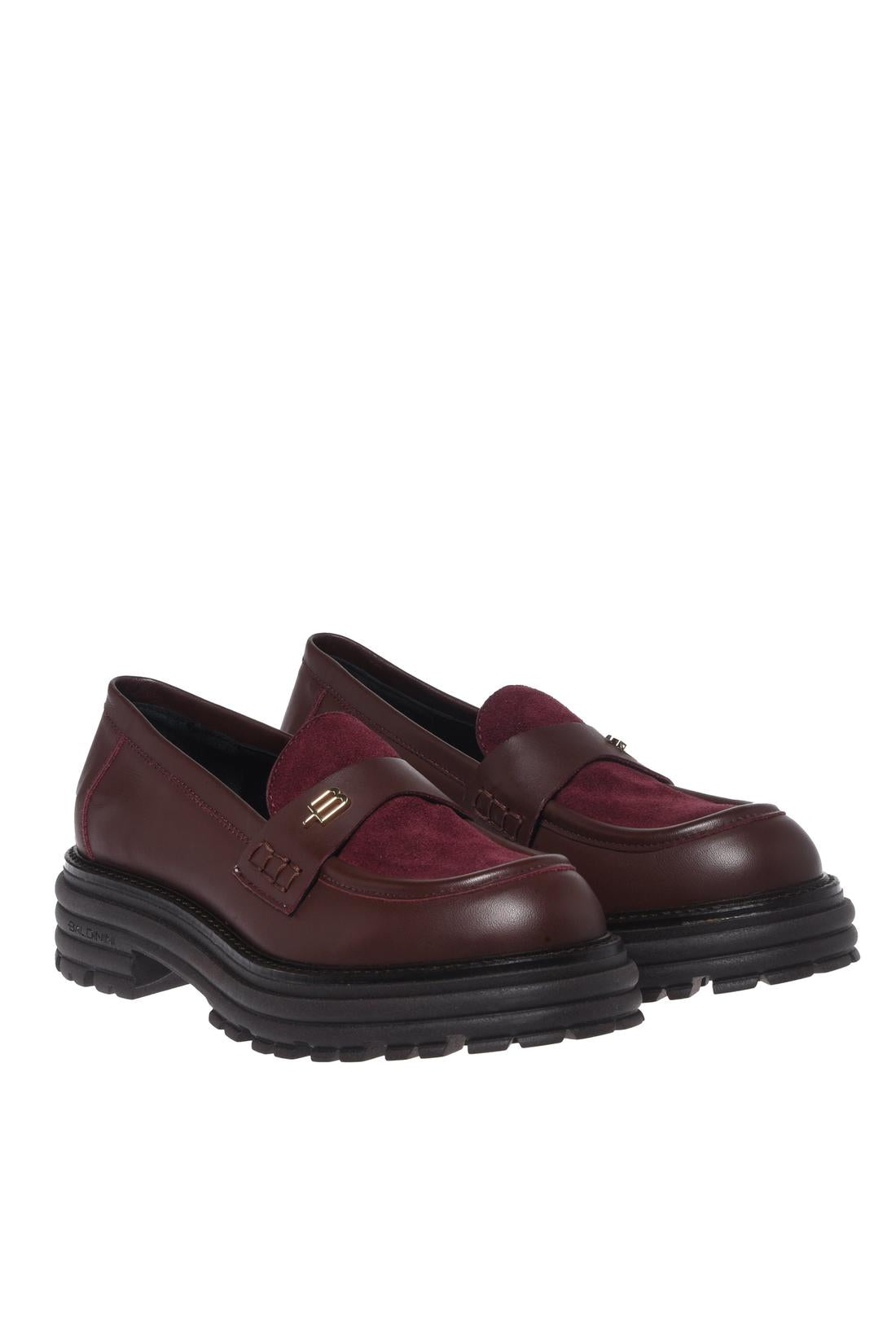 Burgundy suede and leather loafers-Baldinini-Sale