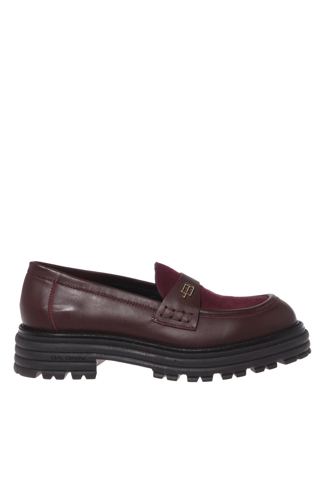 Burgundy suede and leather loafers-Baldinini-Sale