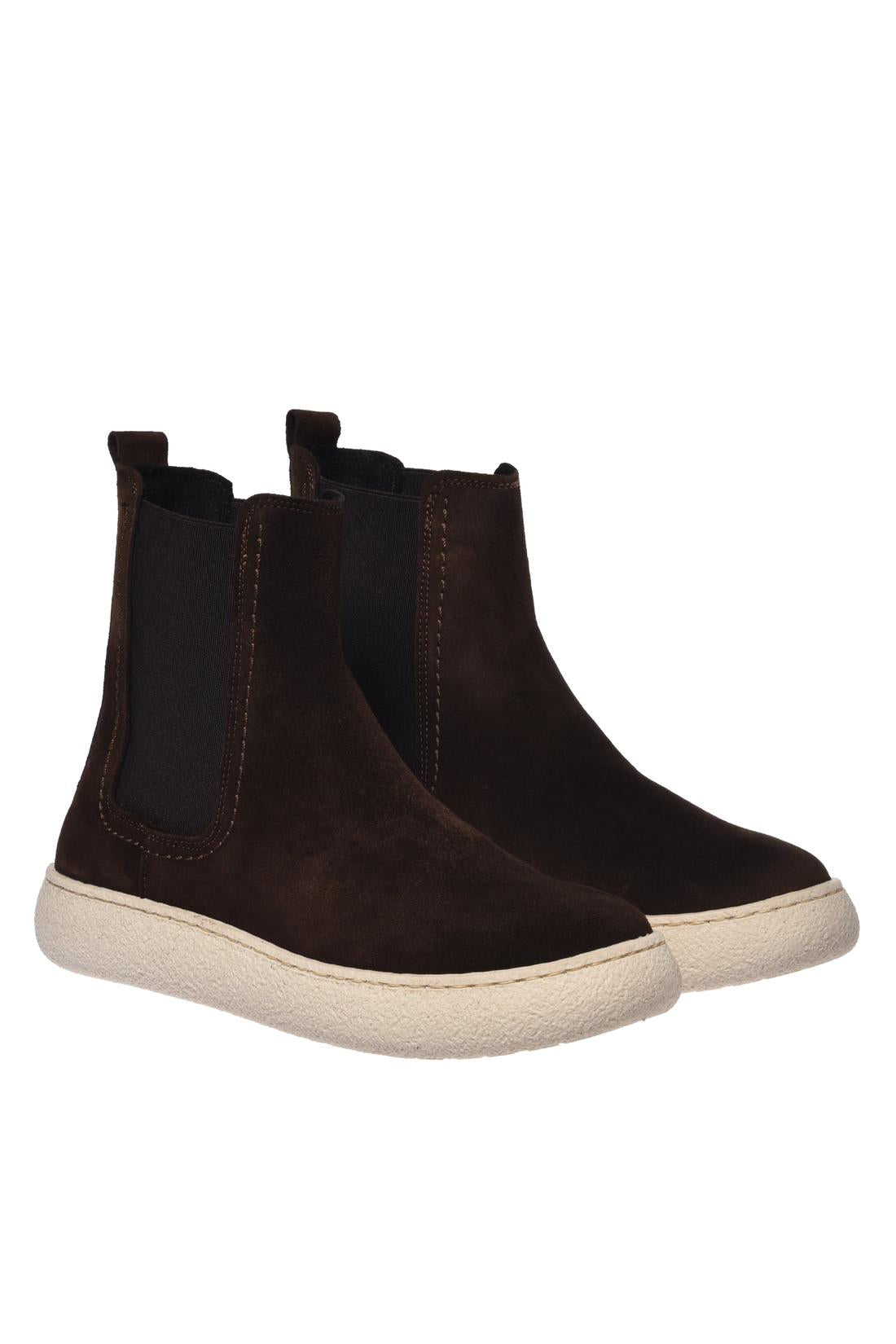 Dark brown suede leather ankle boots-Baldinini-Sale