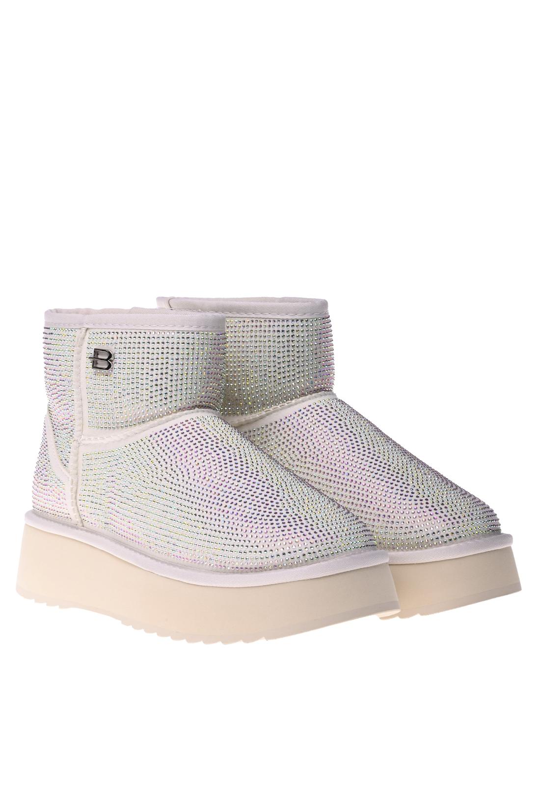 Off-white suede ankle boot with rhinestones-Baldinini-Sale