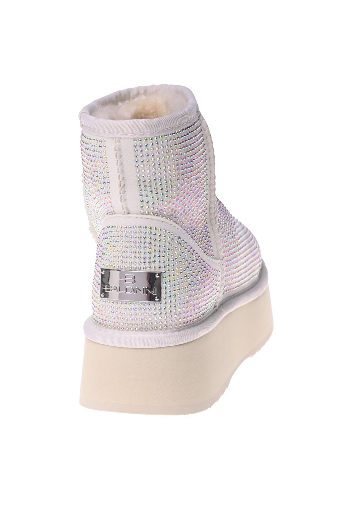 Off-white suede ankle boot with rhinestones-Baldinini-Sale