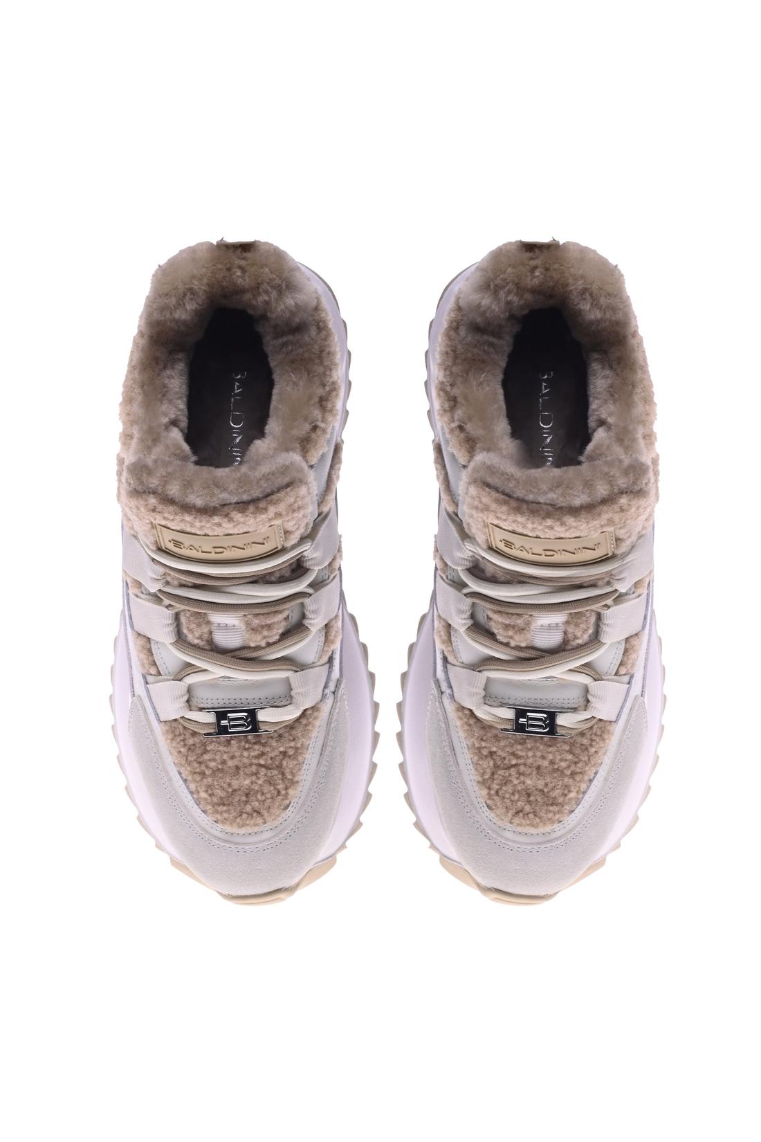 Sneaker in beige suede and tan eco shearling-Baldinini-Sale
