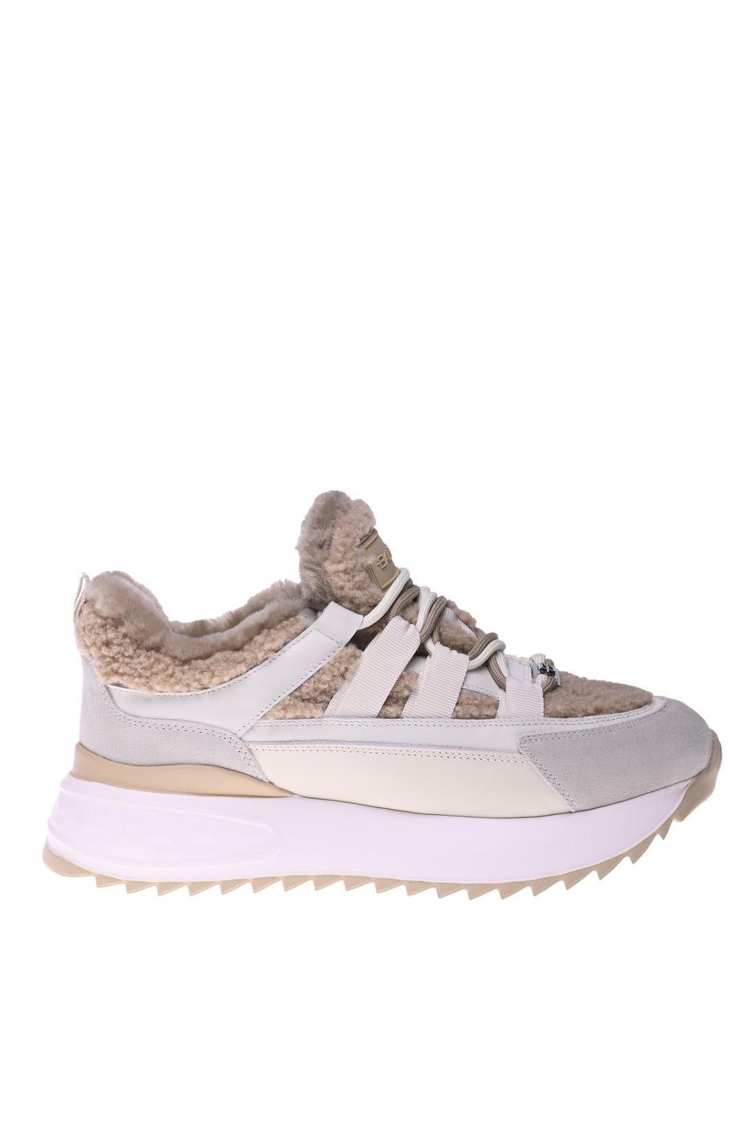 Sneaker in beige suede and tan eco shearling-Baldinini-Sale