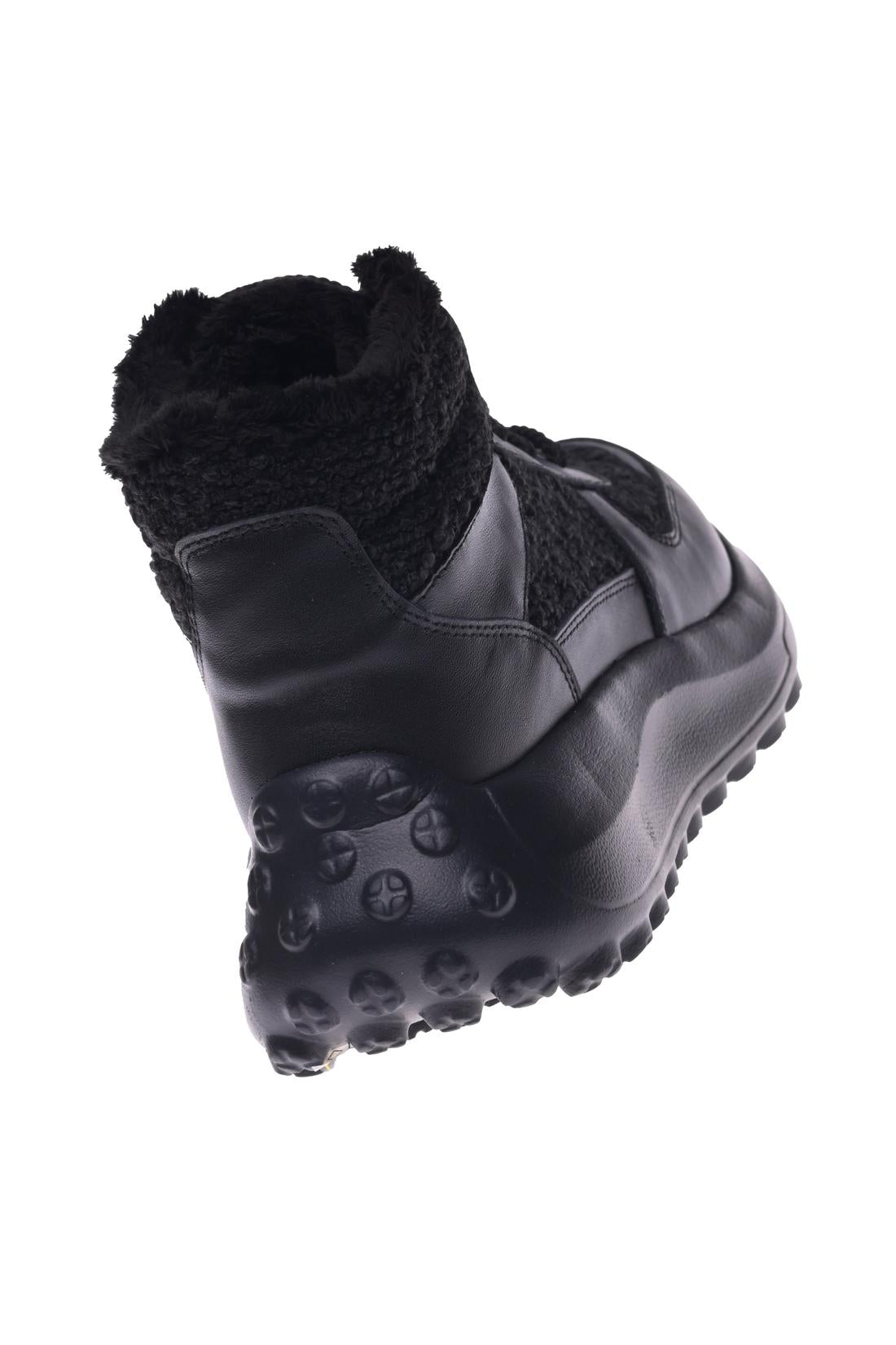 Sneaker in black leather and black teddy fabric-Baldinini-Sale