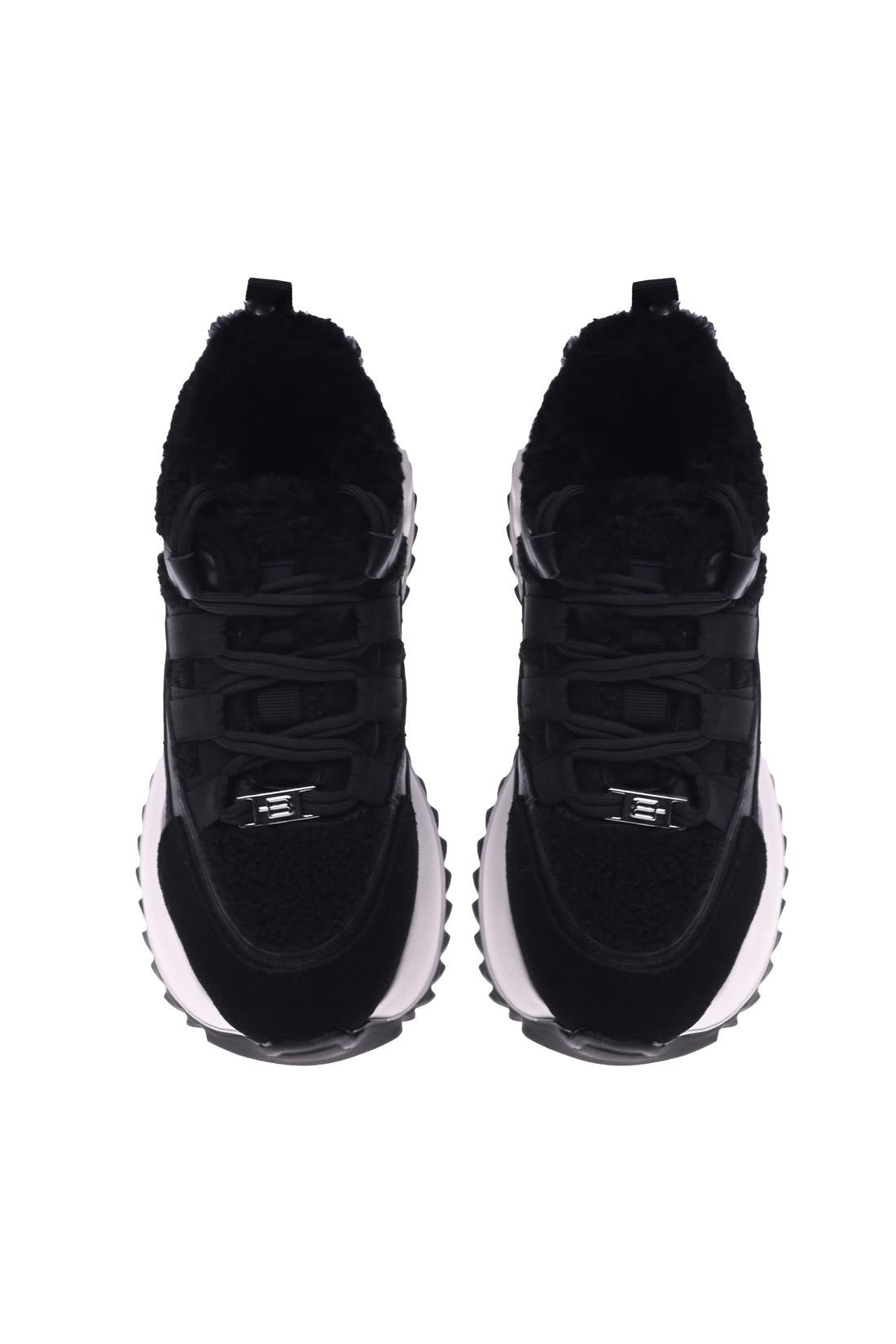 Sneaker in black suede and black eco shearling-Baldinini-Sale