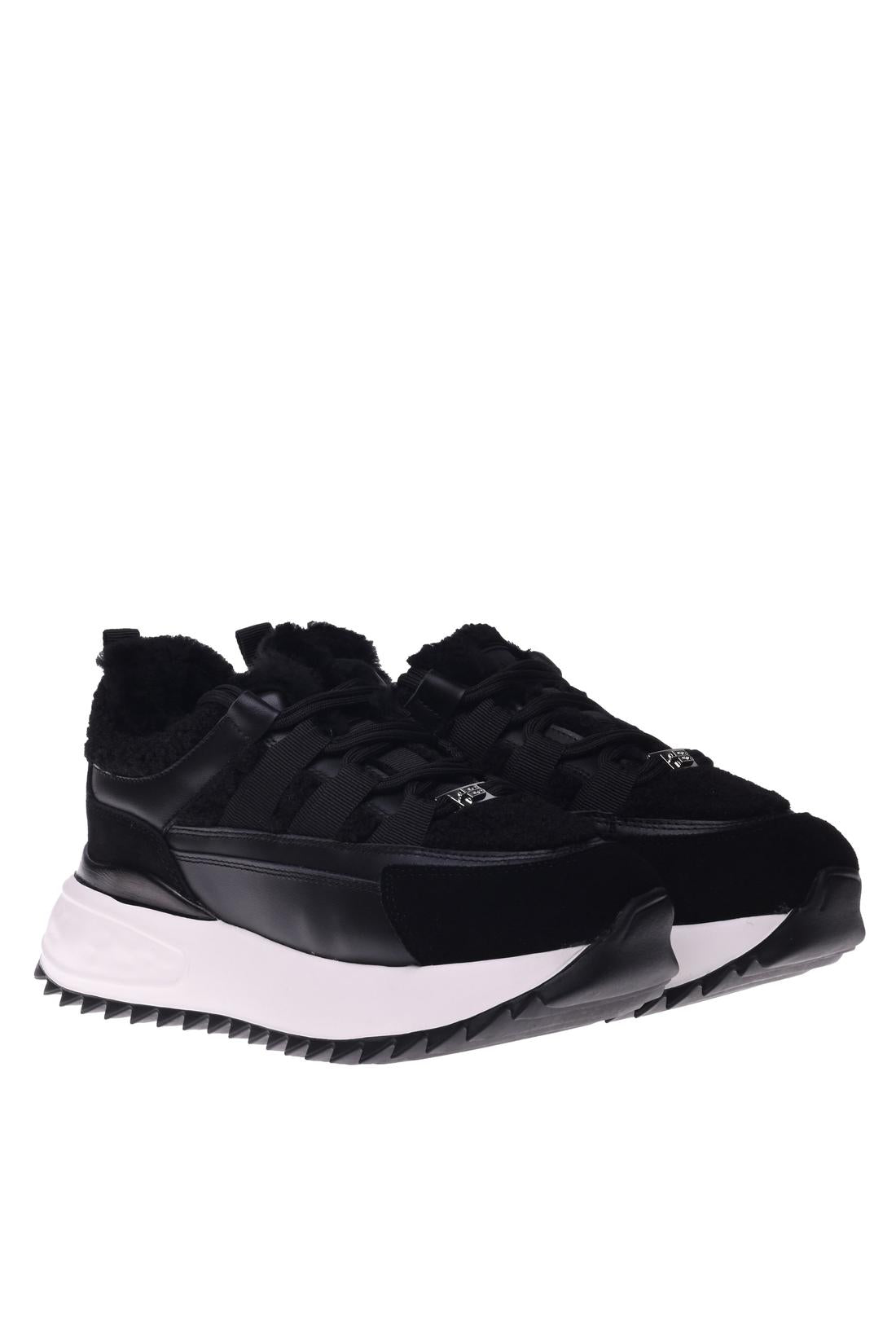 Sneaker in black suede and black eco shearling-Baldinini-Sale