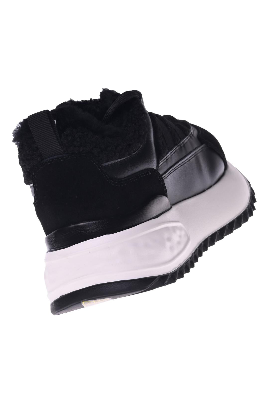 Sneaker in black suede and black eco shearling-Baldinini-Sale