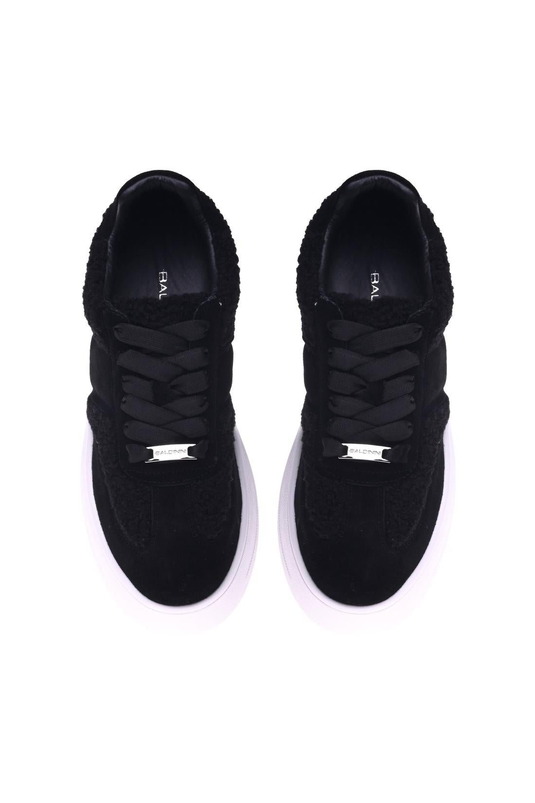 Sneaker in black suede and shearling-Baldinini-Sale
