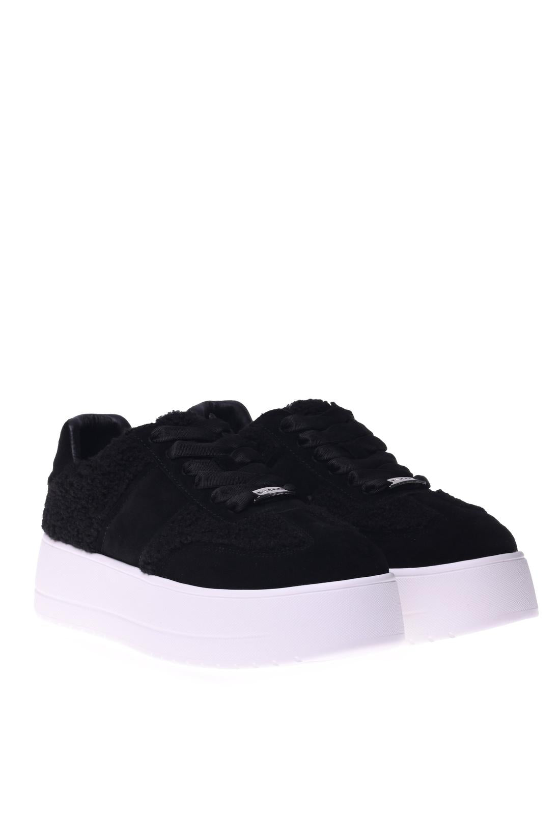 Sneaker in black suede and shearling-Baldinini-Sale