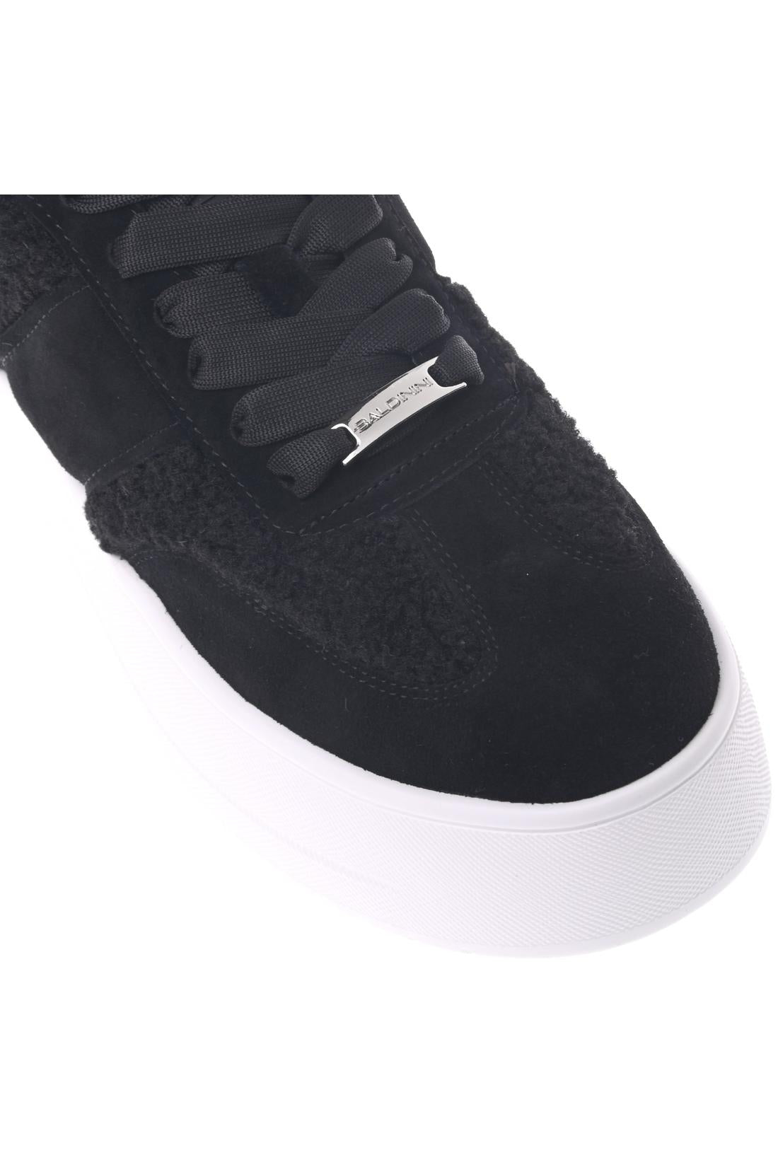 Sneaker in black suede and shearling-Baldinini-Sale
