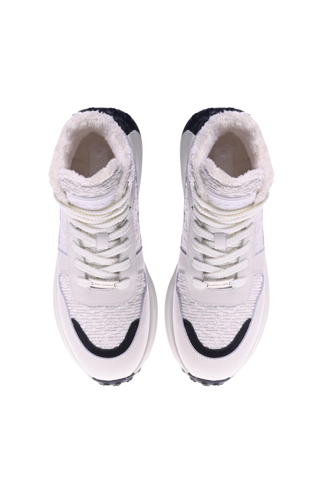 Sneaker in white leather and white teddy fabric-Baldinini-Sale