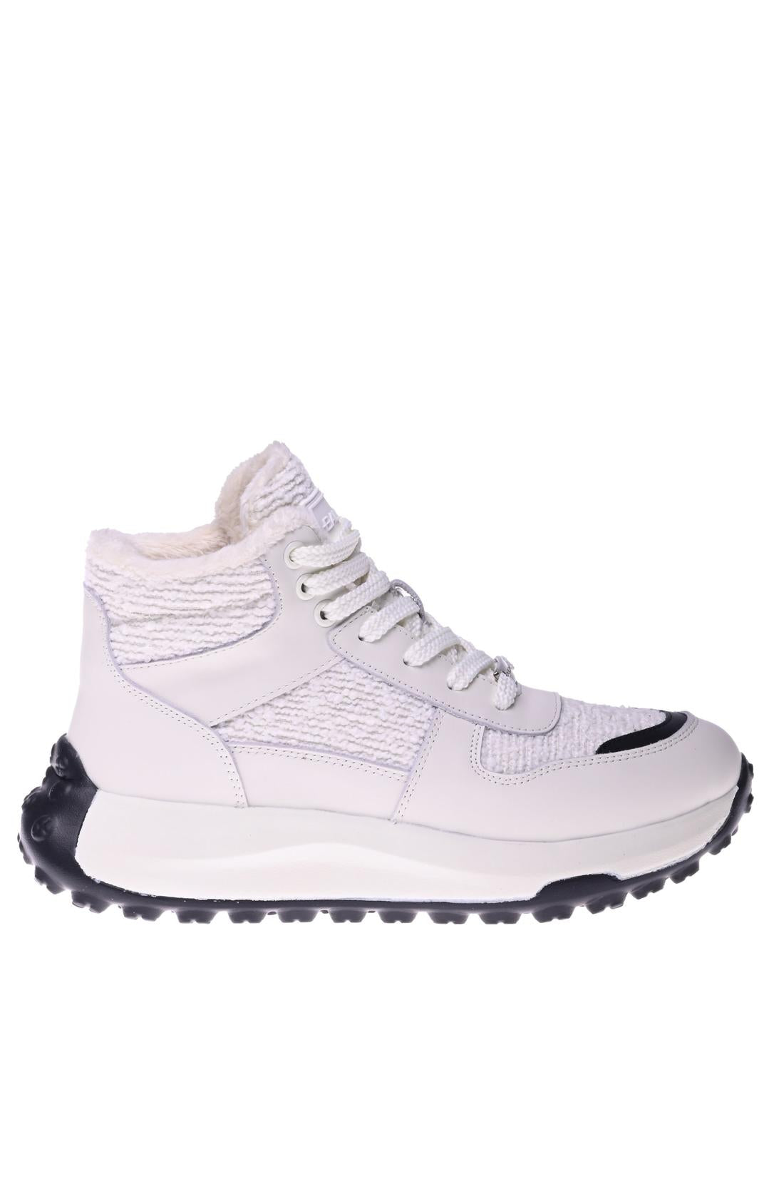 Sneaker in white leather and white teddy fabric-Baldinini-Sale