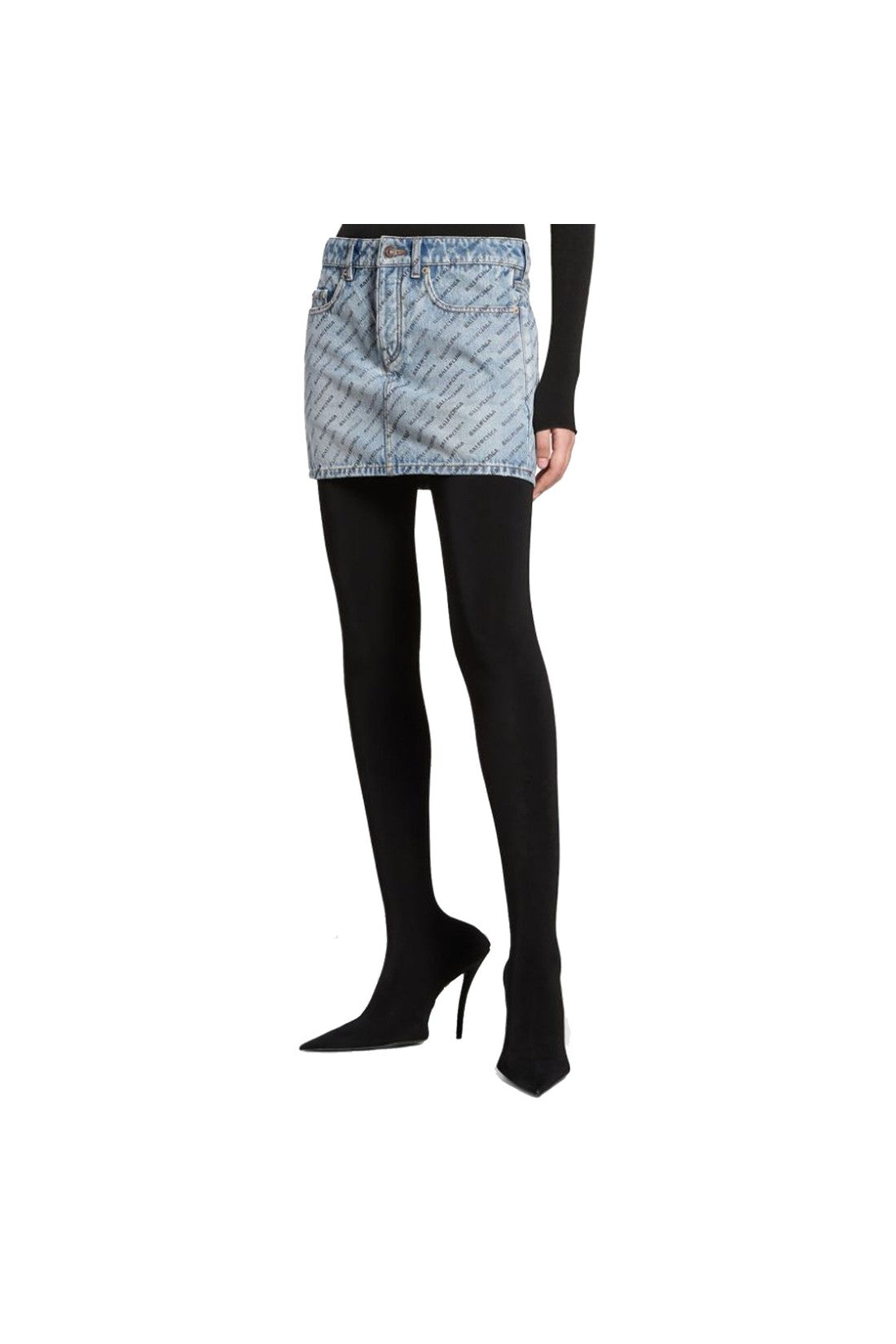 BALENCIAGA-OUTLET-SALE-Balenciaga Logo Print Denim Skirt-ARCHIVIST