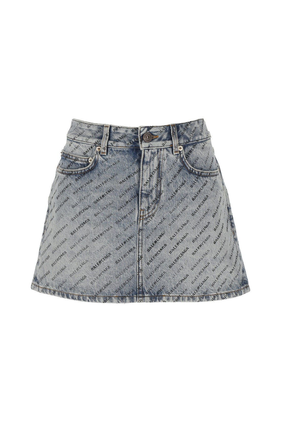 BALENCIAGA-OUTLET-SALE-Balenciaga Logo Print Denim Skirt-ARCHIVIST