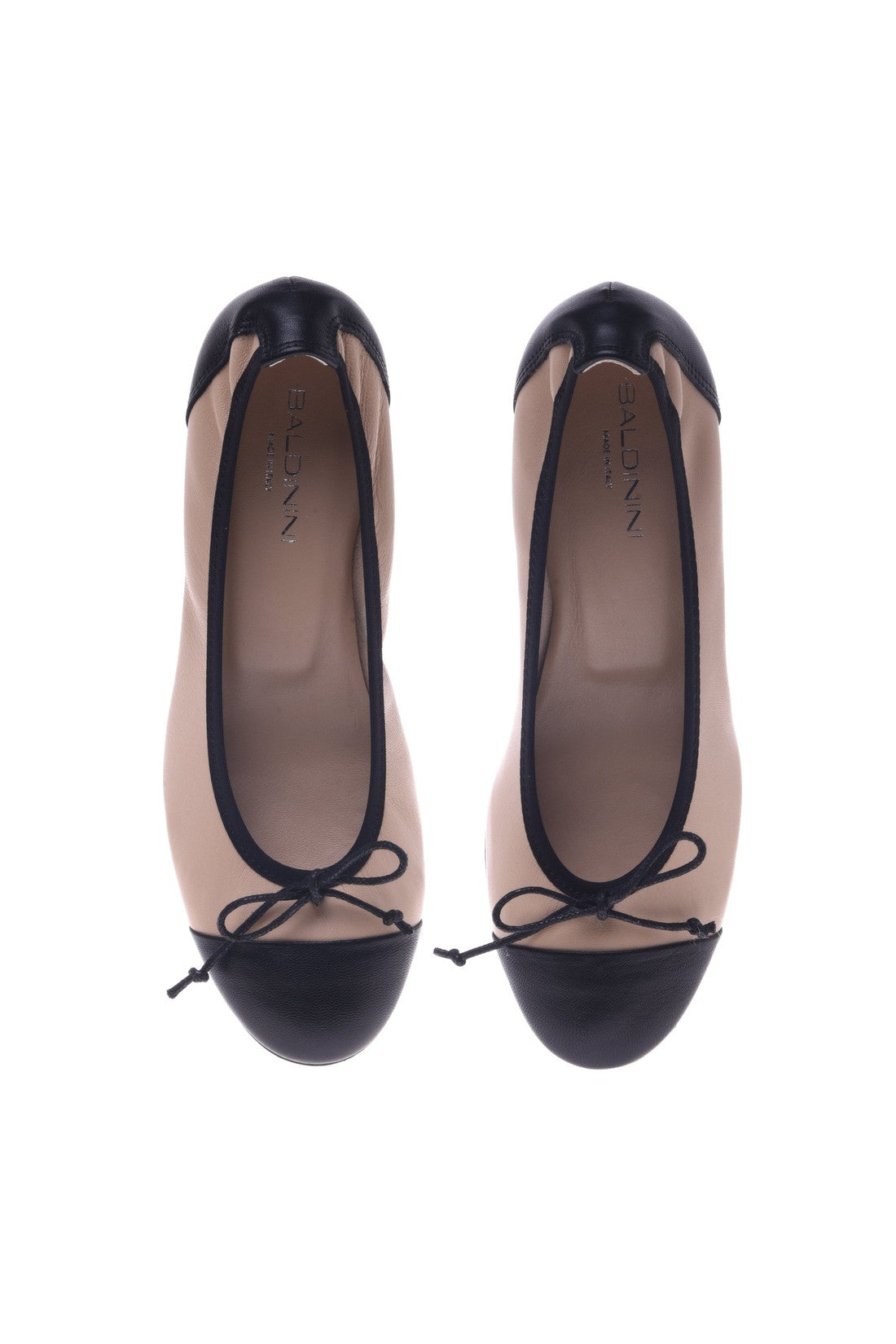 Ballerina pump in black and powder nappa leather