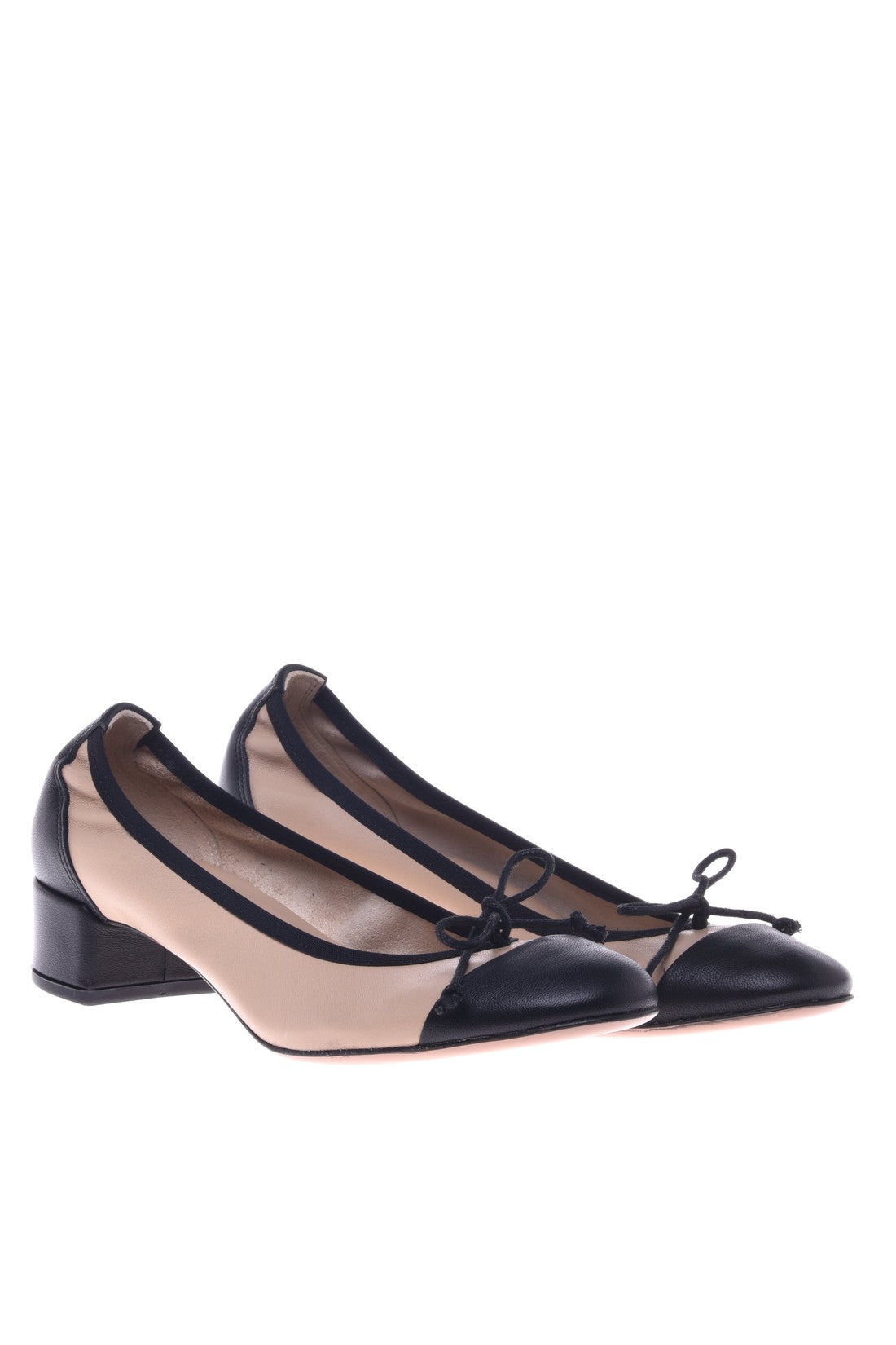 Ballerina pump in black and powder nappa leather