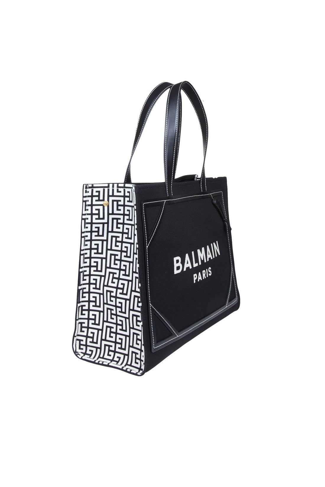 BALMAIN-OUTLET-SALE-Balmain b-army medium shopper in black and white canvas and leather-ARCHIVIST