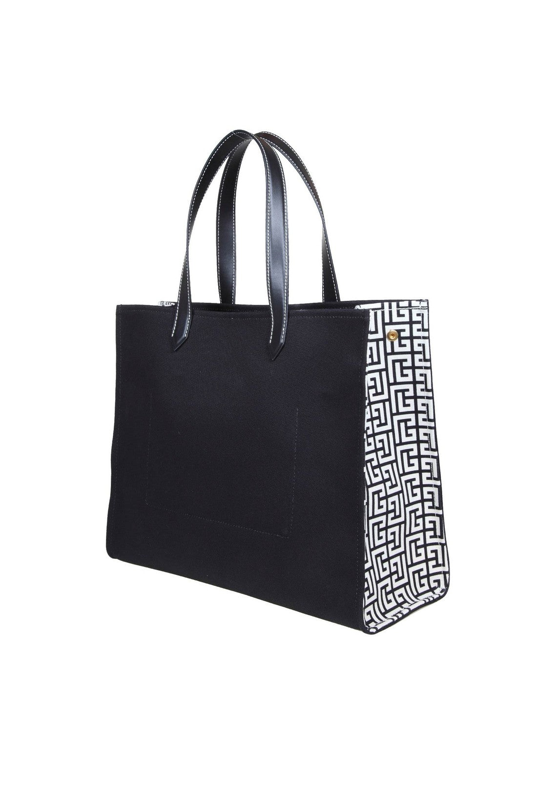 BALMAIN-OUTLET-SALE-Balmain b-army medium shopper in black and white canvas and leather-ARCHIVIST