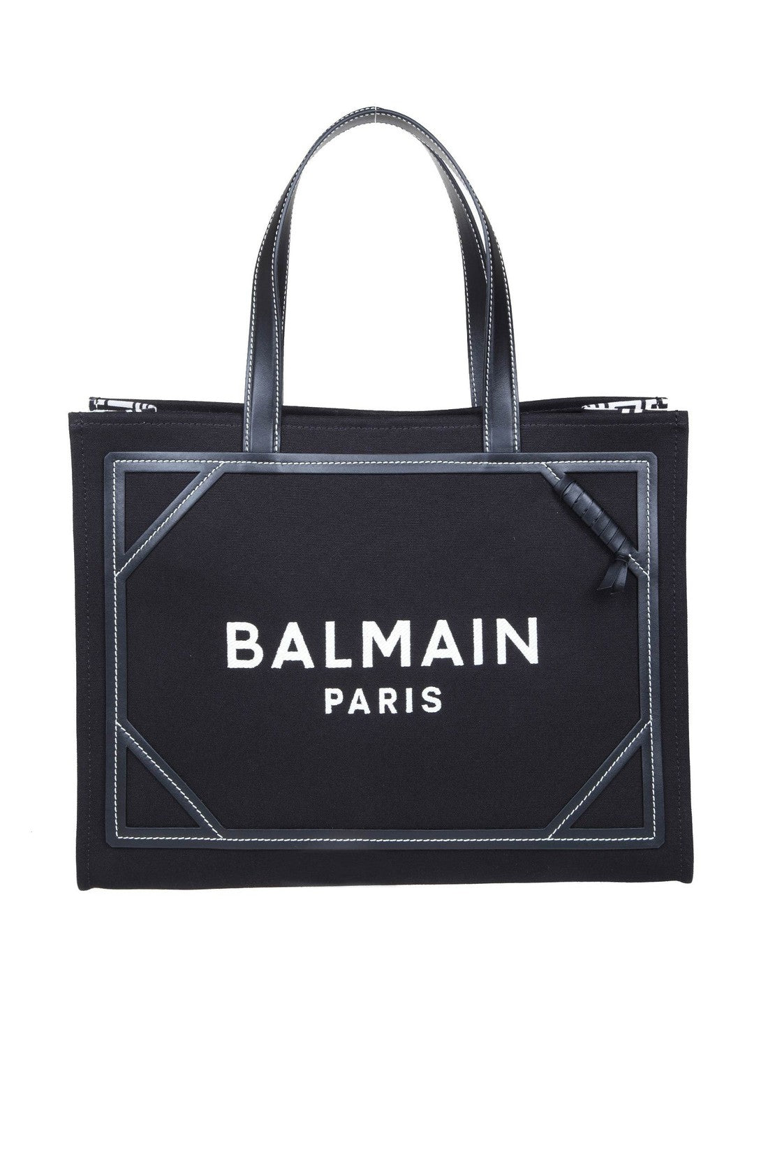 BALMAIN-OUTLET-SALE-Balmain b-army medium shopper in black and white canvas and leather-ARCHIVIST