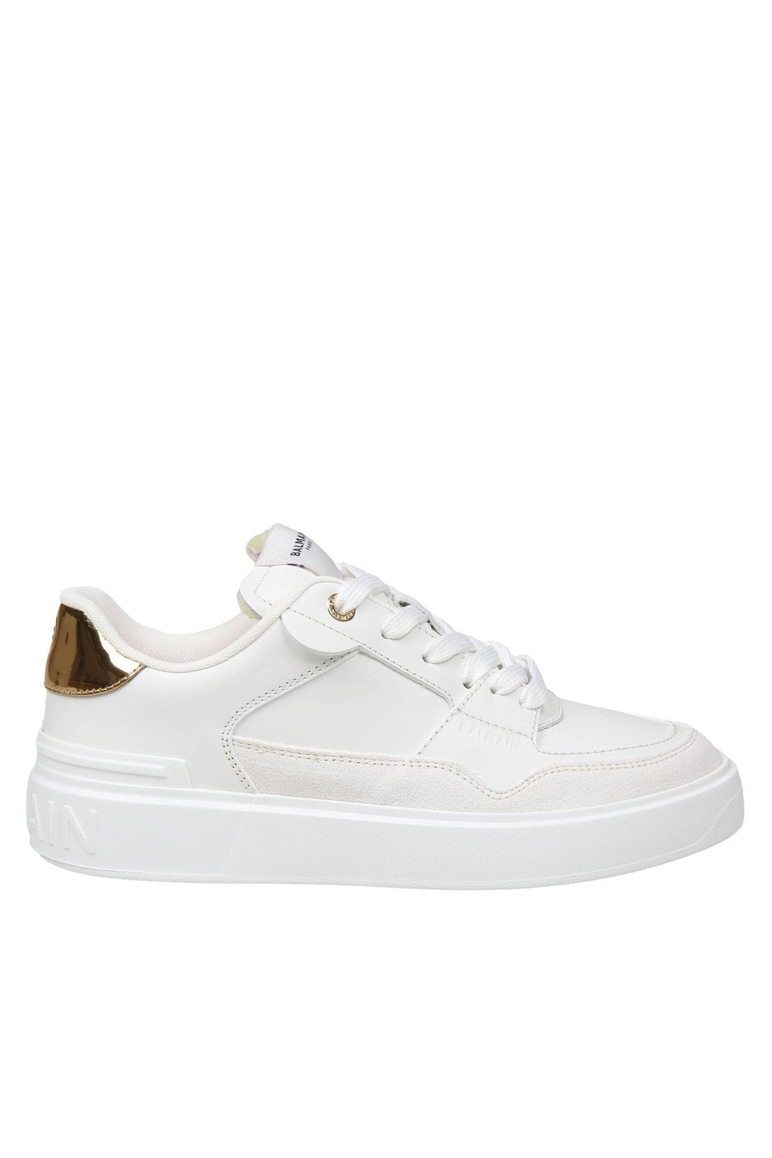 BALMAIN-OUTLET-SALE-Balmain b- court flip sneakers in white and gold leather-ARCHIVIST