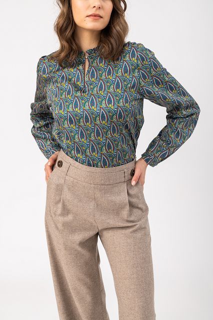 Damen Bluse Baylee Baumwolle Saphir-Hemden & Blusen-Felicitas-OUTLET-XS-saphir/allover-ARCHIVIST-ARCHIVE-SALE