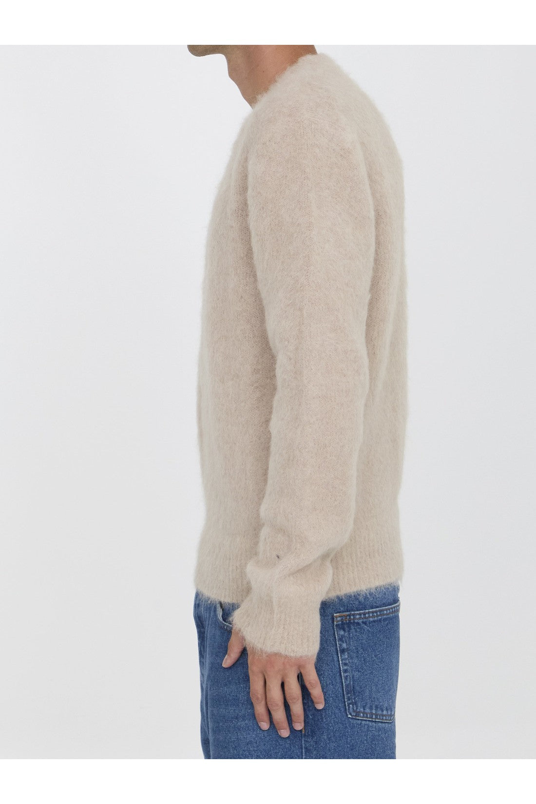 AMI PARIS-OUTLET-SALE-Beige brushed sweater-ARCHIVIST