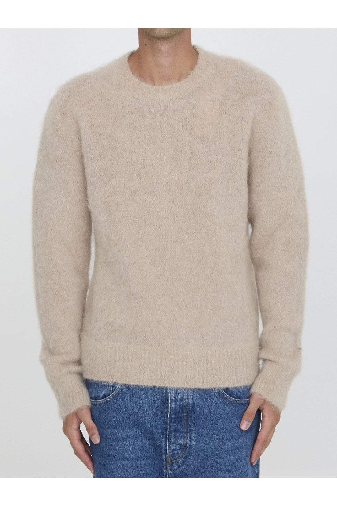 AMI PARIS-OUTLET-SALE-Beige brushed sweater-ARCHIVIST