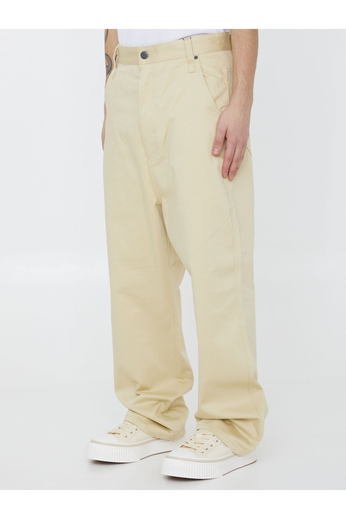 AMI PARIS-OUTLET-SALE-Beige cotton trousers-ARCHIVIST