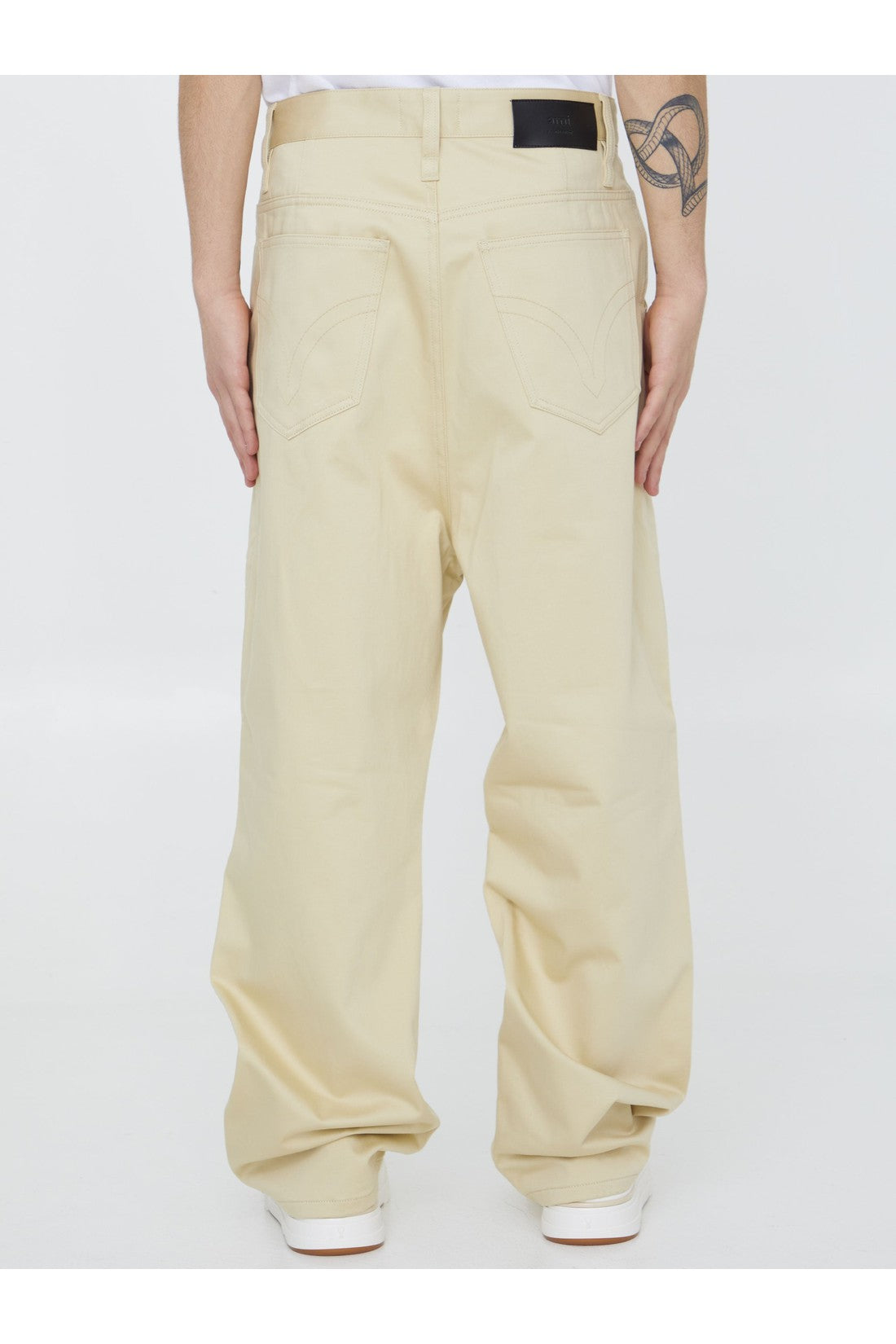 AMI PARIS-OUTLET-SALE-Beige cotton trousers-ARCHIVIST