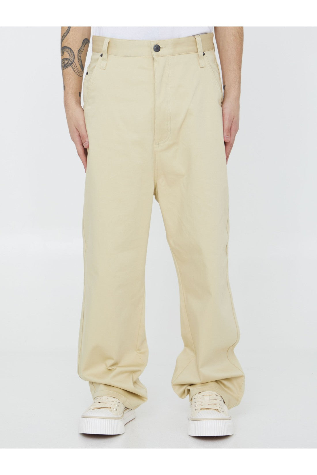 AMI PARIS-OUTLET-SALE-Beige cotton trousers-ARCHIVIST