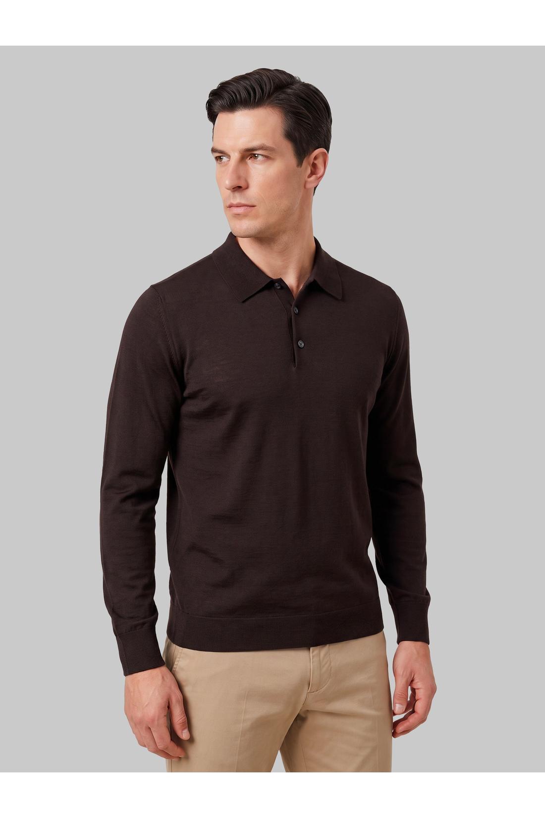John smedley-OUTLET-SALE-Belper polo in Faulkner brown-ARCHIVIST