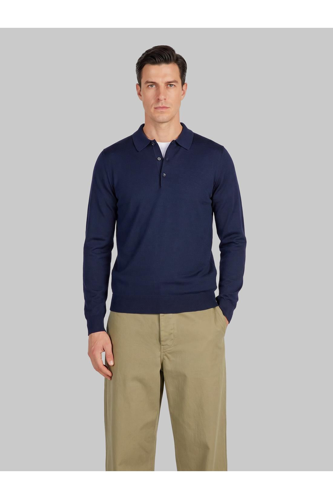 John smedley-OUTLET-SALE-Belper polo in midnight-ARCHIVIST
