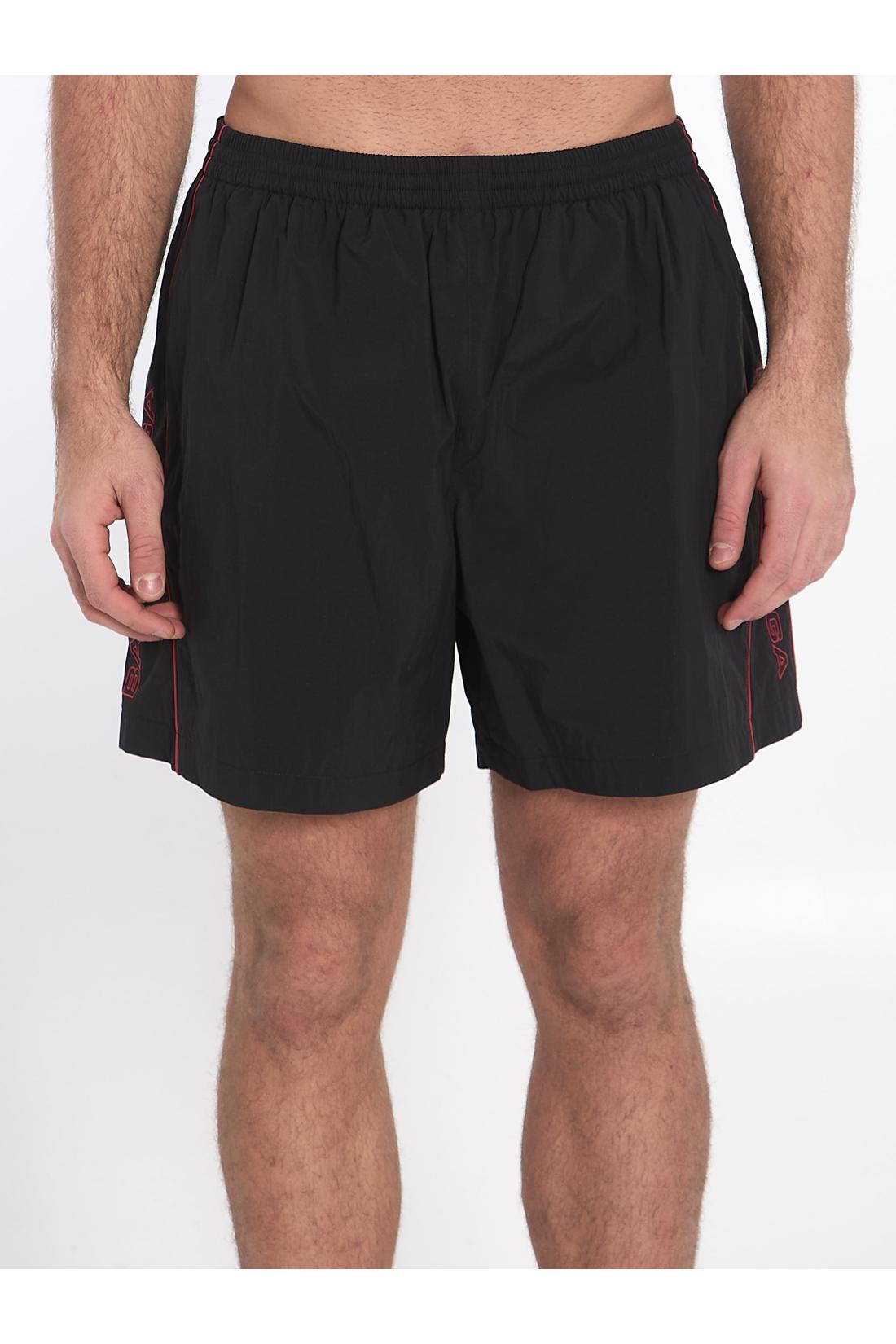 Balenciaga-OUTLET-SALE-Bermuda shorts with red logo-ARCHIVIST
