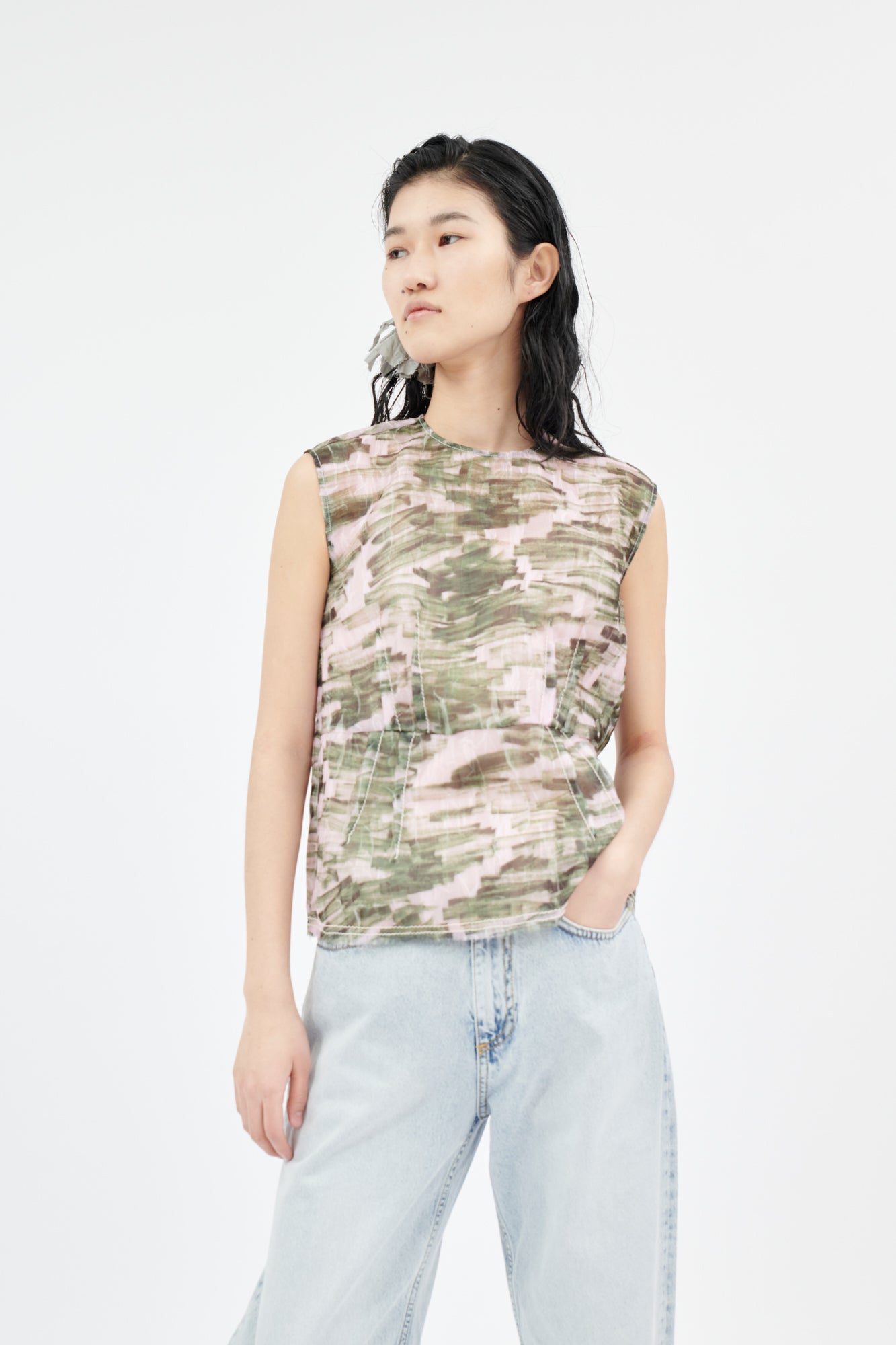 Odeeh-Big Brush Strokes Bluse, Bush Green-Hemden & Blusen-Black-Deal-Outlet-by-ARCHIVIST