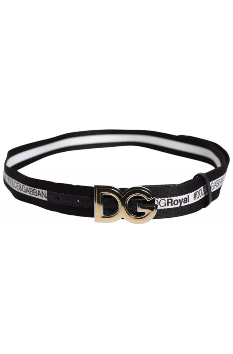 Dolce & Gabbana-Dolce & Gabbana Black Cotton Metal DG Logo Gold Buckle Belt-Man Belts-Black-Deal-Outlet-by-ARCHIVIST