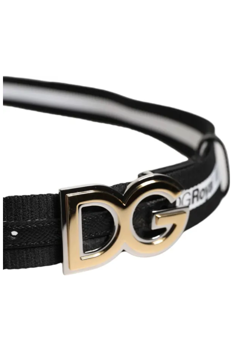 Dolce & Gabbana-Dolce & Gabbana Black Cotton Metal DG Logo Gold Buckle Belt-Man Belts-Black-Deal-Outlet-by-ARCHIVIST