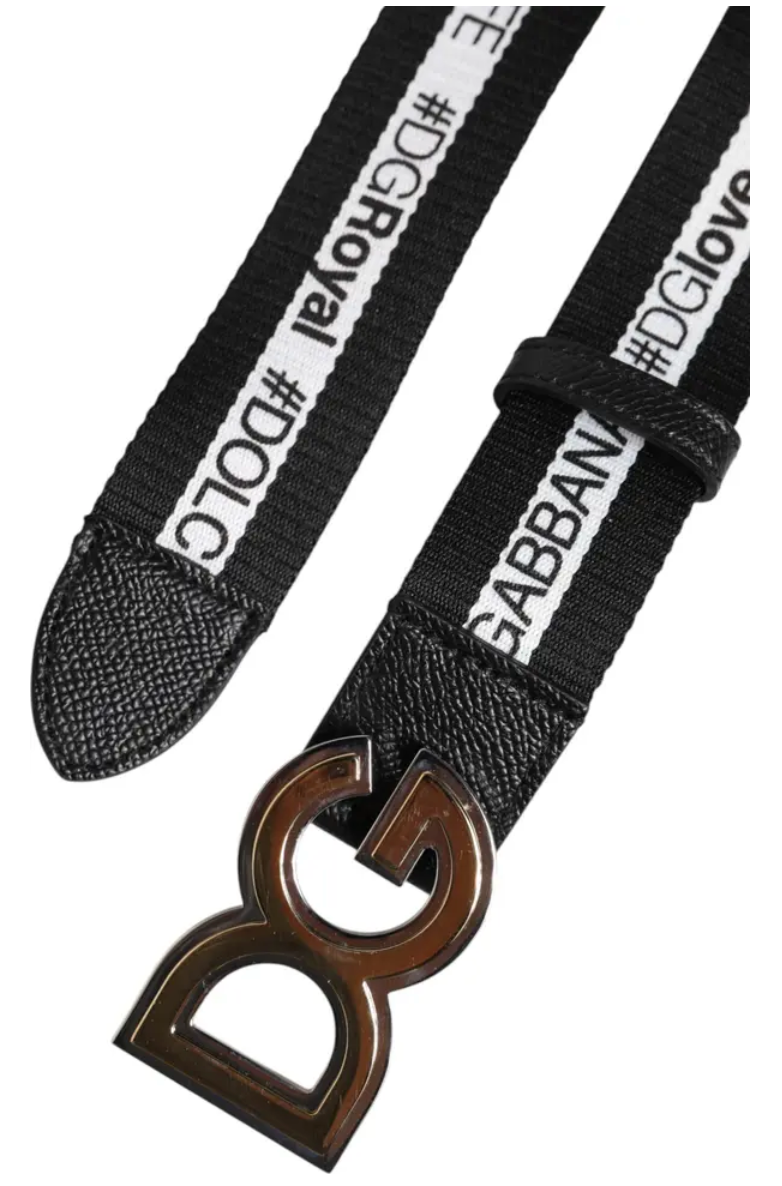 Dolce & Gabbana-Dolce & Gabbana Black Cotton Metal DG Logo Gold Buckle Belt-Man Belts-Black-Deal-Outlet-by-ARCHIVIST