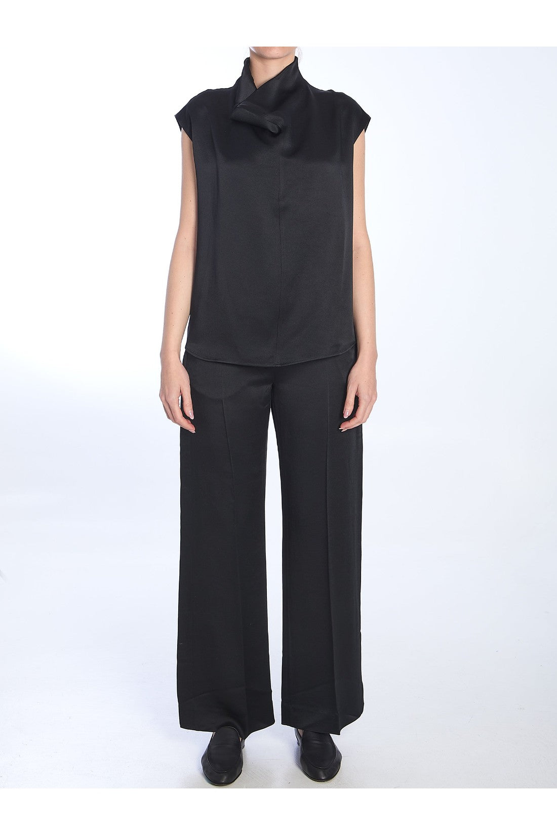 Toteme-OUTLET-SALE-Black Collared Sleeveless Top-ARCHIVIST