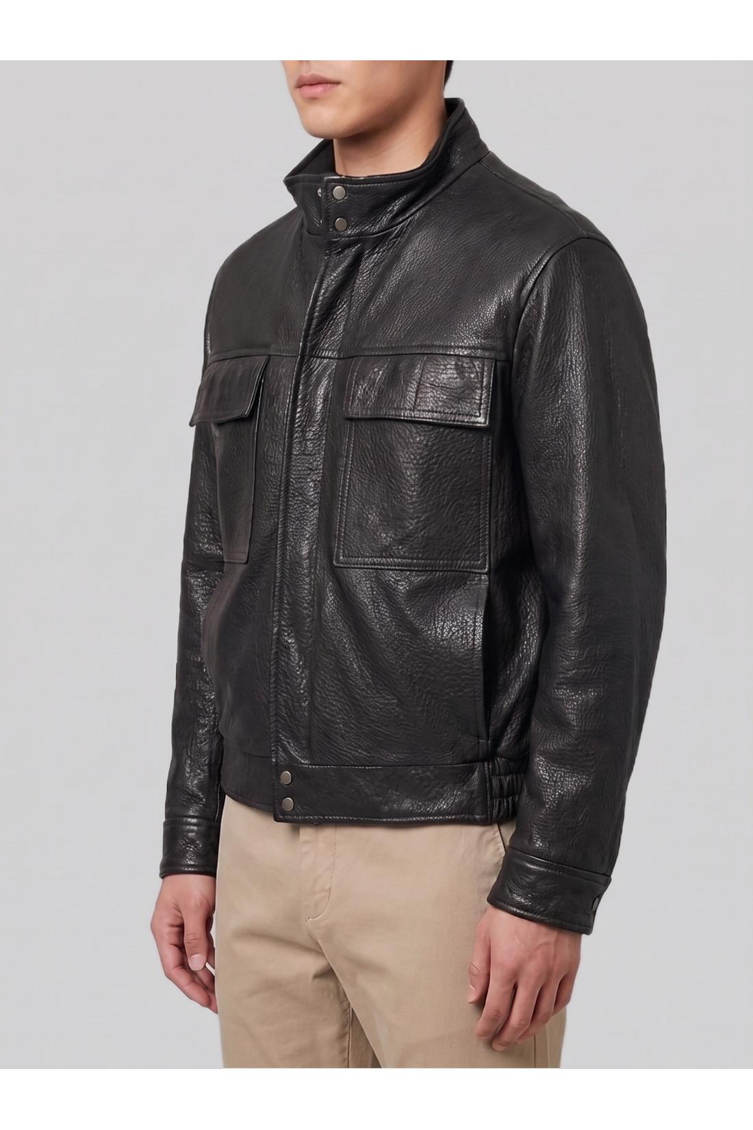 Salvatore Santoro-OUTLET-SALE-Black hammered leather bomber jacket-ARCHIVIST