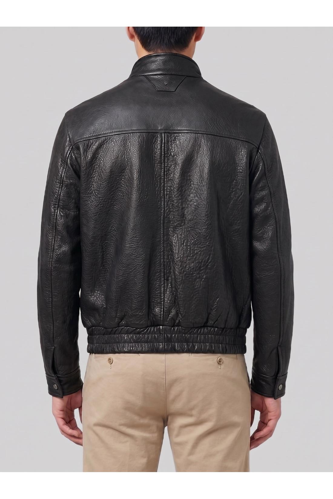 Salvatore Santoro-OUTLET-SALE-Black hammered leather bomber jacket-ARCHIVIST