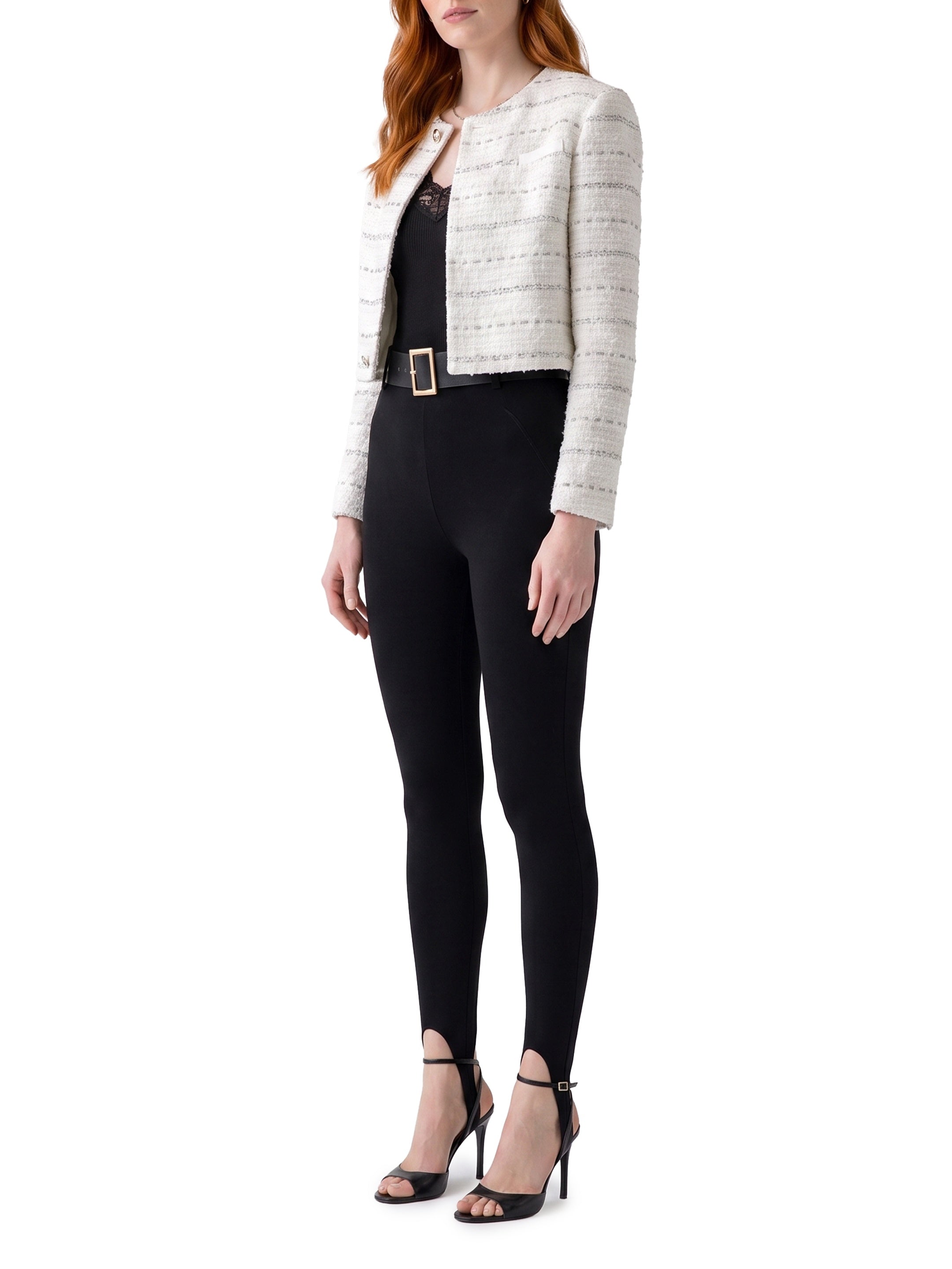 Self Portrait-OUTLET-SALE-Black knit stirrup leggins-ARCHIVIST
