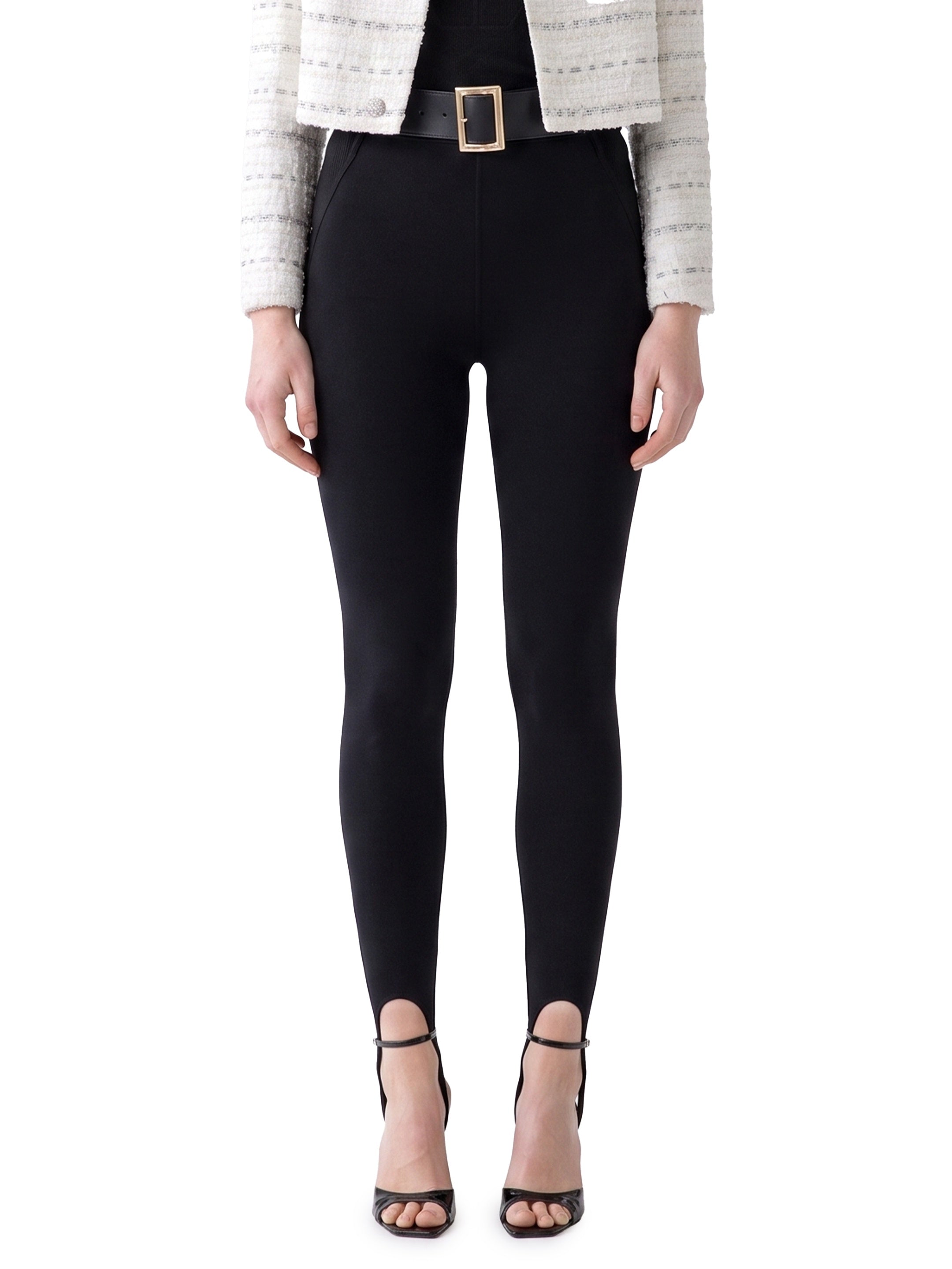 Self Portrait-OUTLET-SALE-Black knit stirrup leggins-ARCHIVIST