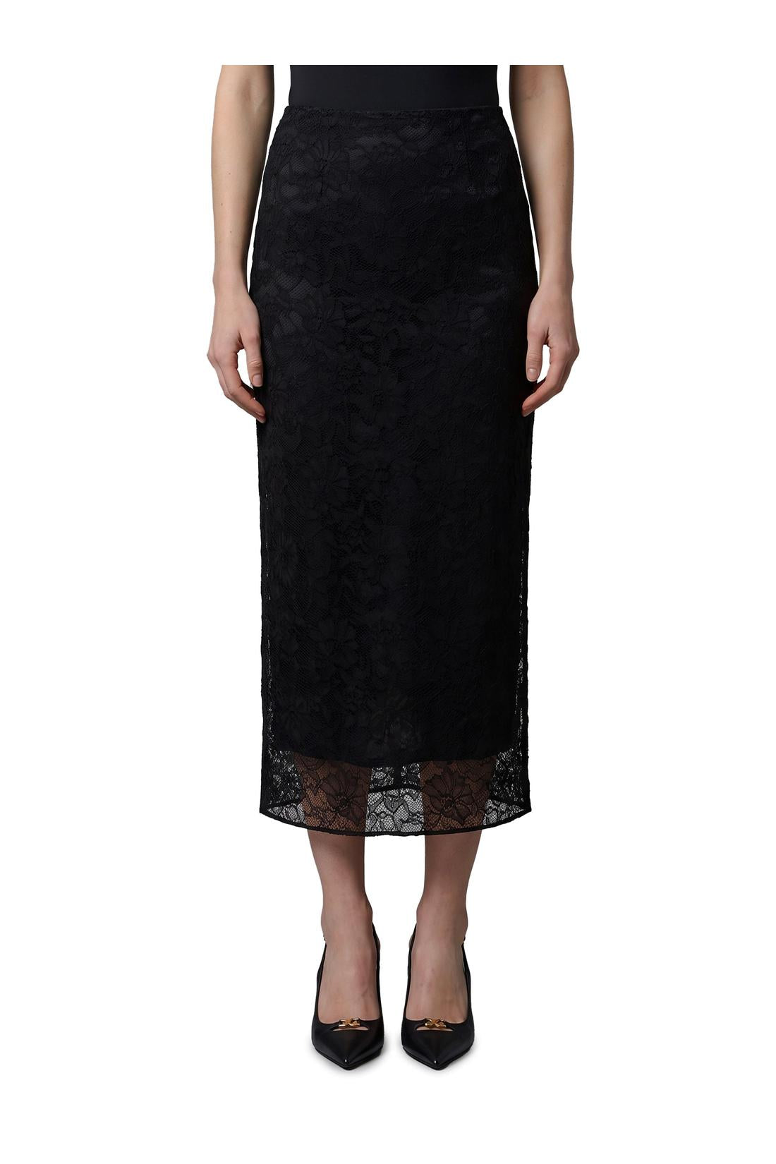 Dolce & Gabbana-OUTLET-SALE-Black lace midi skirT-ARCHIVIST